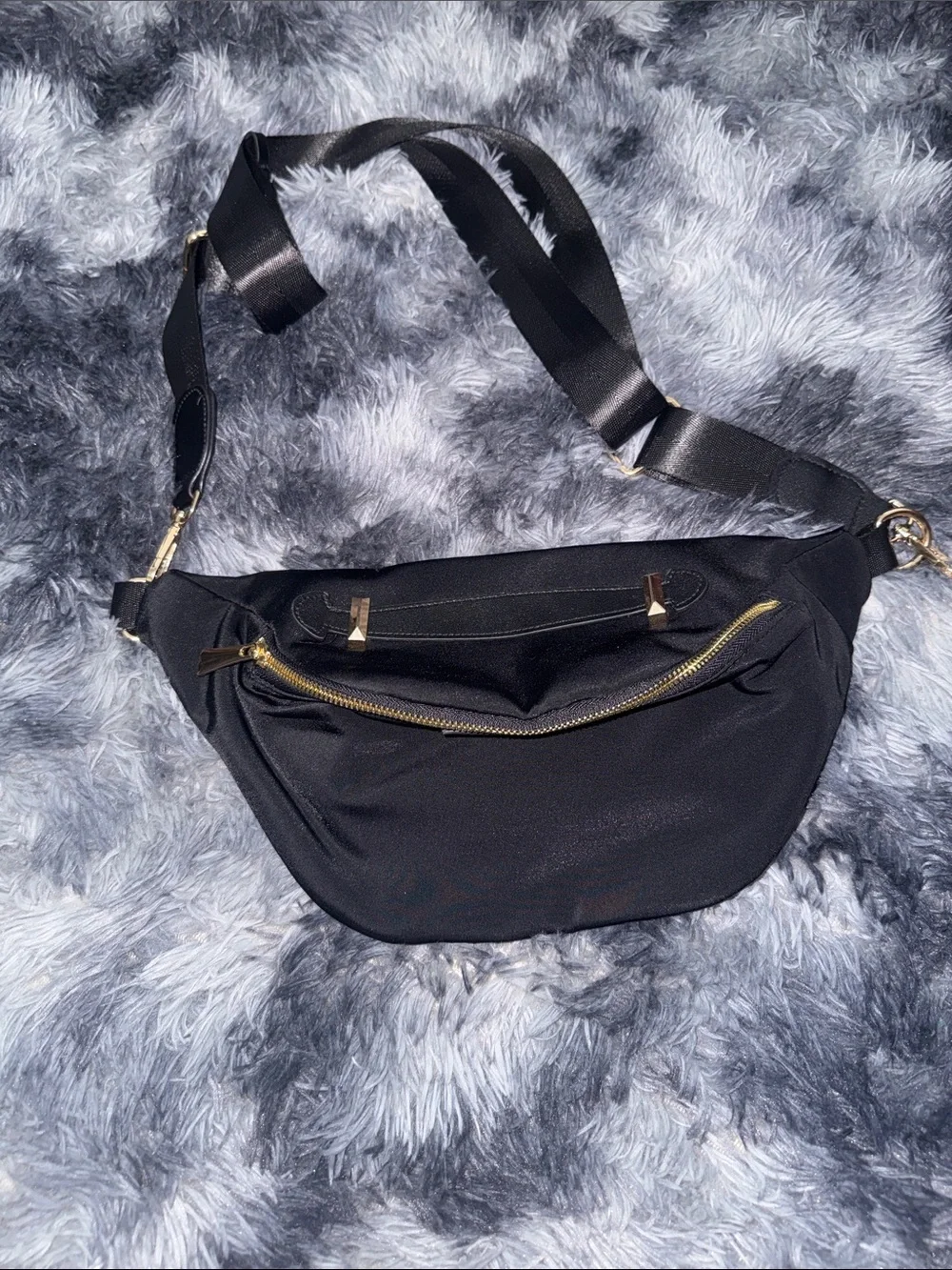 Black Crossbody Belt Bag with Gold Hardware